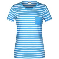 Ladies' T-Shirt Striped - Atlantic/white