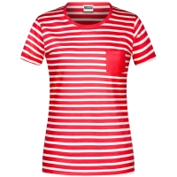 Ladies' T-Shirt Striped - Red/white
