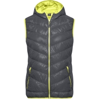 Ladies' Down Vest - Carbon/acid yellow