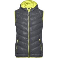 Ladies' Down Vest - Carbon/acid yellow