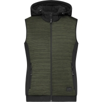 Ladies' Padded Hybrid Vest - Olive melange/black