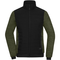 Ladies' Padded Hybrid Jacket - Black/olive melange