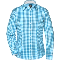 Ladies' Checked Blouse - Turquoise/white