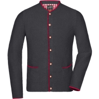 Men's Traditional Knitted Jacket - Anthracite melange/red/red
