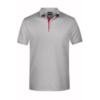 Men's Polo Single Stripe - Grey heather/red