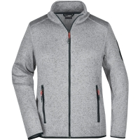 Ladies' Knitted Fleece Jacket - Light grey melange/red