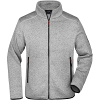 Men's Knitted Fleece Jacket - Light grey melange/red