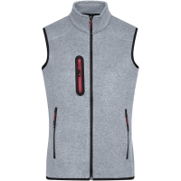 Men's Knitted Fleece Vest - Light grey melange/red