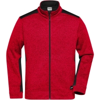 Men's Knitted Workwear Fleece Jacket - STRONG - - Red melange/black