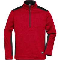 Men's Knitted Workwear Fleece Half-Zip - STRONG - - Red melange/black