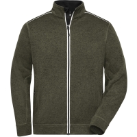 Men's Knitted Workwear Fleece Jacket - SOLID - - Olive melange/black