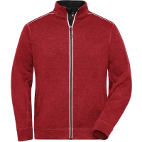 Men's Knitted Workwear Fleece Jacket - SOLID - - Red melange/black