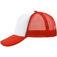 5 Panel Polyester Mesh Cap - White/grenadine