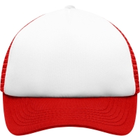 5 Panel Polyester Mesh Cap for Kids - White/red