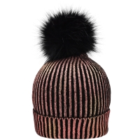 Ladies' Metallic Beanie - Bronze/black