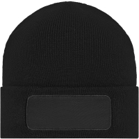 Knitted Beanie with Patch - Black