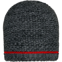 Coarse Knitted Beanie - Black melange/red