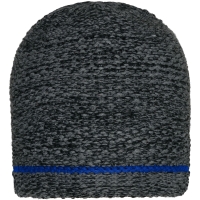 Coarse Knitted Beanie - Black melange/royal