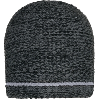 Coarse Knitted Beanie - Black melange/silver