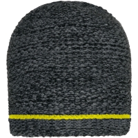 Coarse Knitted Beanie - Black melange/yellow