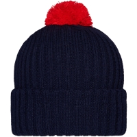Knitted Cap with Pompon - Navy/red