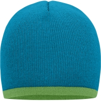 Beanie with Contrasting Border - Turquoise/lime green