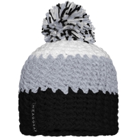 Crocheted Cap with Pompon - Black/silver/white