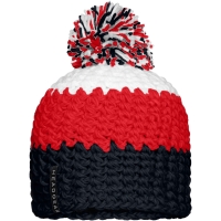 Crocheted Cap with Pompon - Navy/red/white