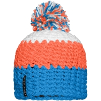 Crocheted Cap with Pompon - Pacific/neon orange/white