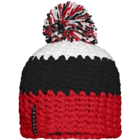 Crocheted Cap with Pompon - Red/black/white