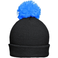 Pompon Hat with Brim - Black/pacific