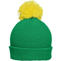 Pompon Hat with Brim - Ferngreen/yellow