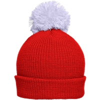 Pompon Hat with Brim - Tomato/silver