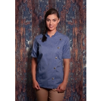 Short-Sleeve Ladies' Chef Jacket Jeans-Style - Vintage blue