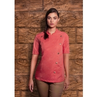 Short-Sleeve Ladies' Chef Jacket Jeans-Style - Vintage red