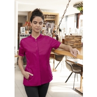Short-Sleeve Ladies' Chef Jacket Green-Generation, from Sustainable Material , 72% GRS Certified Recycled Polyester / 28% Conventional Cotton - Fuchsia