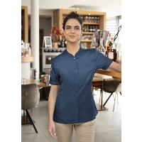 Short-Sleeve Ladies' Chef Jacket Green-Generation, from Sustainable Material , 72% GRS Certified Recycled Polyester / 28% Conventional Cotton - Steel blue