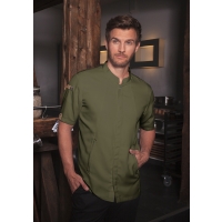 Short-Sleeve Chef Jacket Green-Generation, from Sustainable Material , 72% GRS Certified Recycled Polyester / 28% Conventional Cotton - Moss green