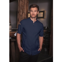 Short-Sleeve Chef Jacket Green-Generation, from Sustainable Material , 72% GRS Certified Recycled Polyester / 28% Conventional Cotton - Steel blue