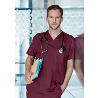 Short-Sleeve Men's Slip-on Tunic Essential, from Sustainable Material , 65% GRS Certified Recycled Polyester / 35% Conventional Cotton - Aubergine