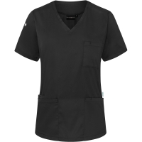 Short-Sleeve Ladies' Slip-on Tunic Essential, from Sustainable Material , 65% GRS Certified Recycled Polyester / 35% Conventional Cotton - Black