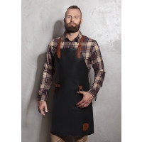 Leather Bib Apron X-Style with Cross Straps - Black