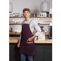 Bib Apron Urban-Look with Cross Straps and Pocket - Aubergine