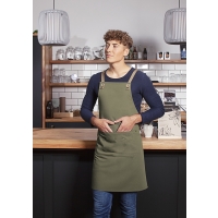 Bib Apron Urban-Nature with Cross Straps and Big Pocket - Moss green