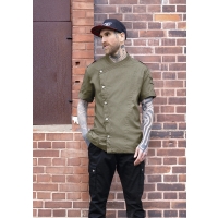 Short-Sleeve Men's Chef Jacket Denim-Style ROCK CHEF®-Stage2 - Vintage moss green