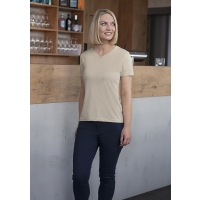Ladies' Workwear T-Shirt Casual-Flair, from Sustainable Material , 51% GRS Certified Recycled Polyester / 46% Conventional Cotton / 3% Conventional Elastane - Sand