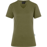 Ladies' Workwear T-Shirt Casual-Flair, from Sustainable Material , 51% GRS Certified Recycled Polyester / 46% Conventional Cotton / 3% Conventional Elastane - Moss green
