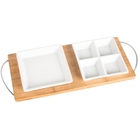 Bamboo Tray with 2 Plates - White