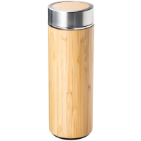 Insulated Flask with Stainless Steel and Bamboo with Tea Strainer - Light brown